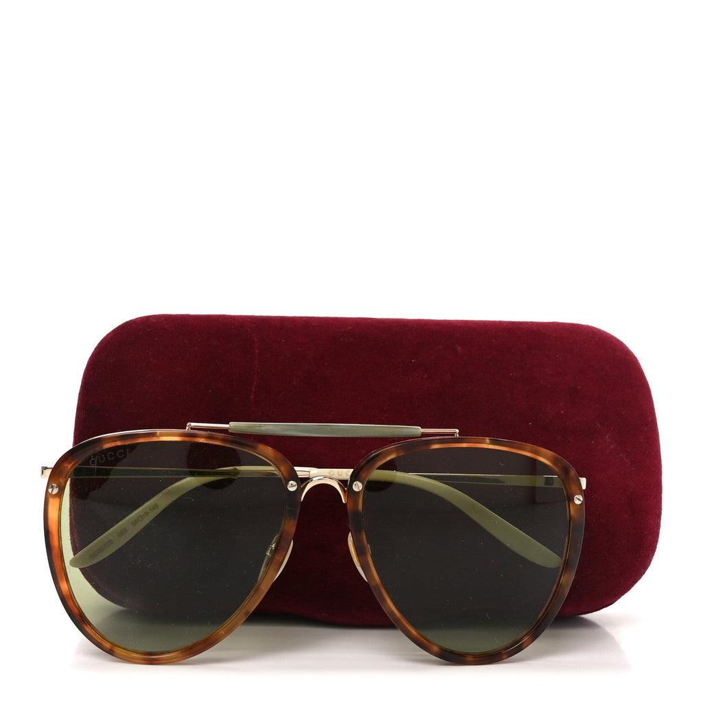 Gucci Aviator Sunglasses GG0672S Havana Gold Green