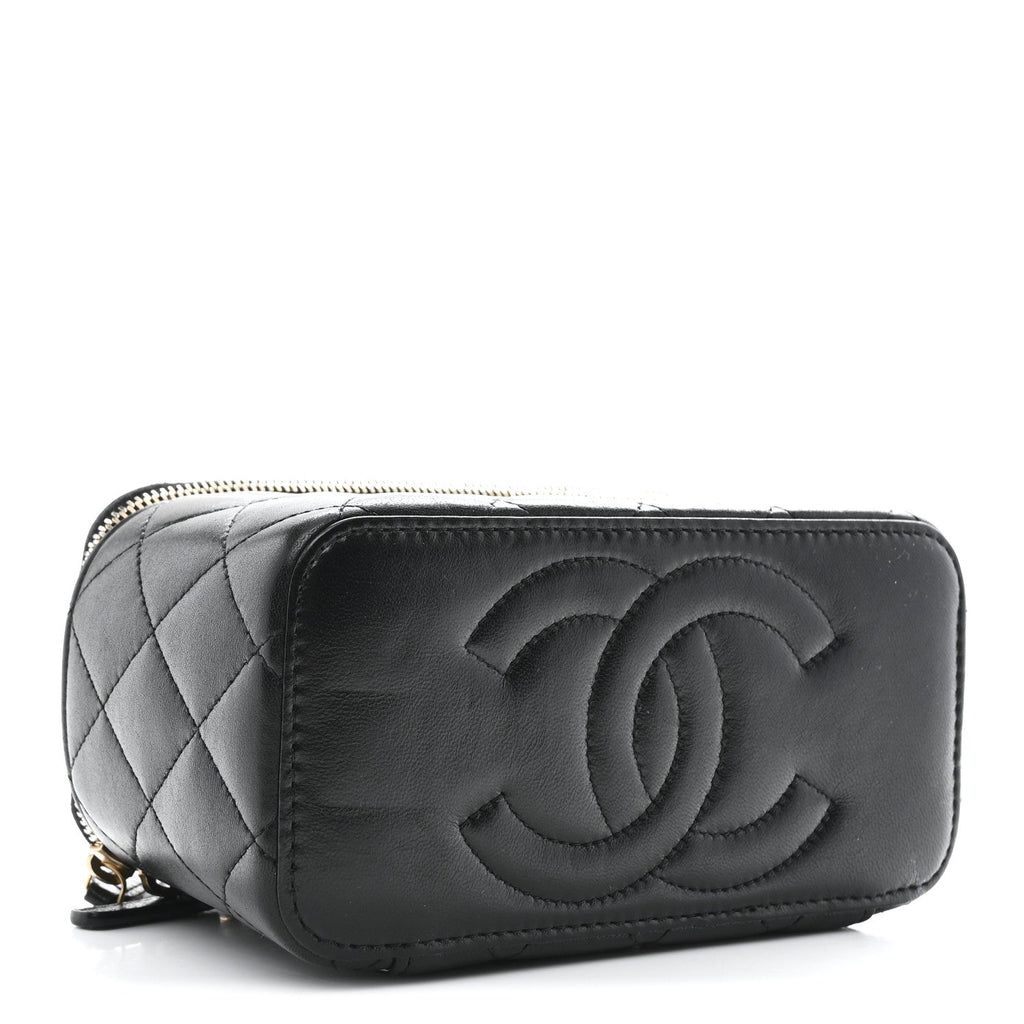 Chanel Lambskin Quilted Small CC Dynasty Vanity Case With Chain Black