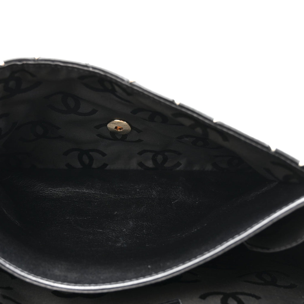 Chanel Calfskin Quilted Wild Stitch Large Top Handle Flap Black