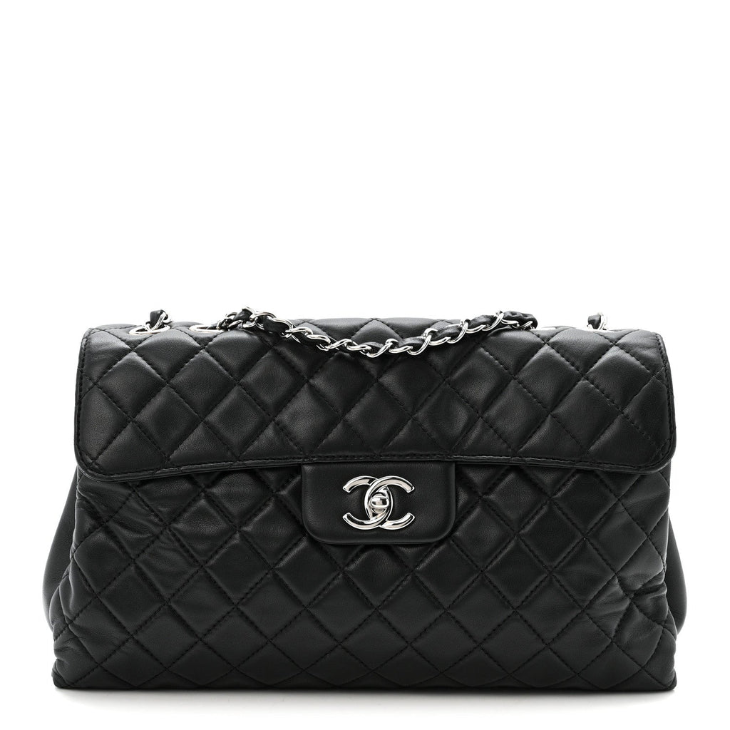 Chanel Lambskin Quilted Jumbo Chanel by 4 Flap Black