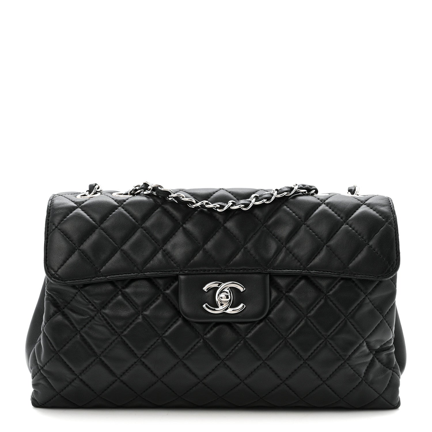 Chanel Lambskin Quilted Jumbo Chanel by 4 Flap Black