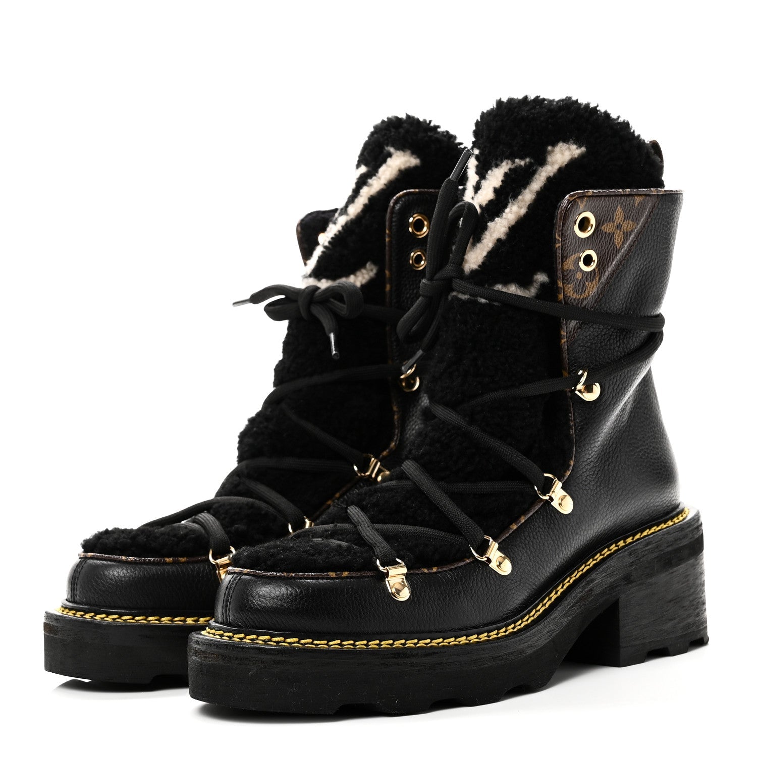 Louis Vuitton Grained Calfskin Shearling LV Beaubourg Ankle Boots 37.5 Black