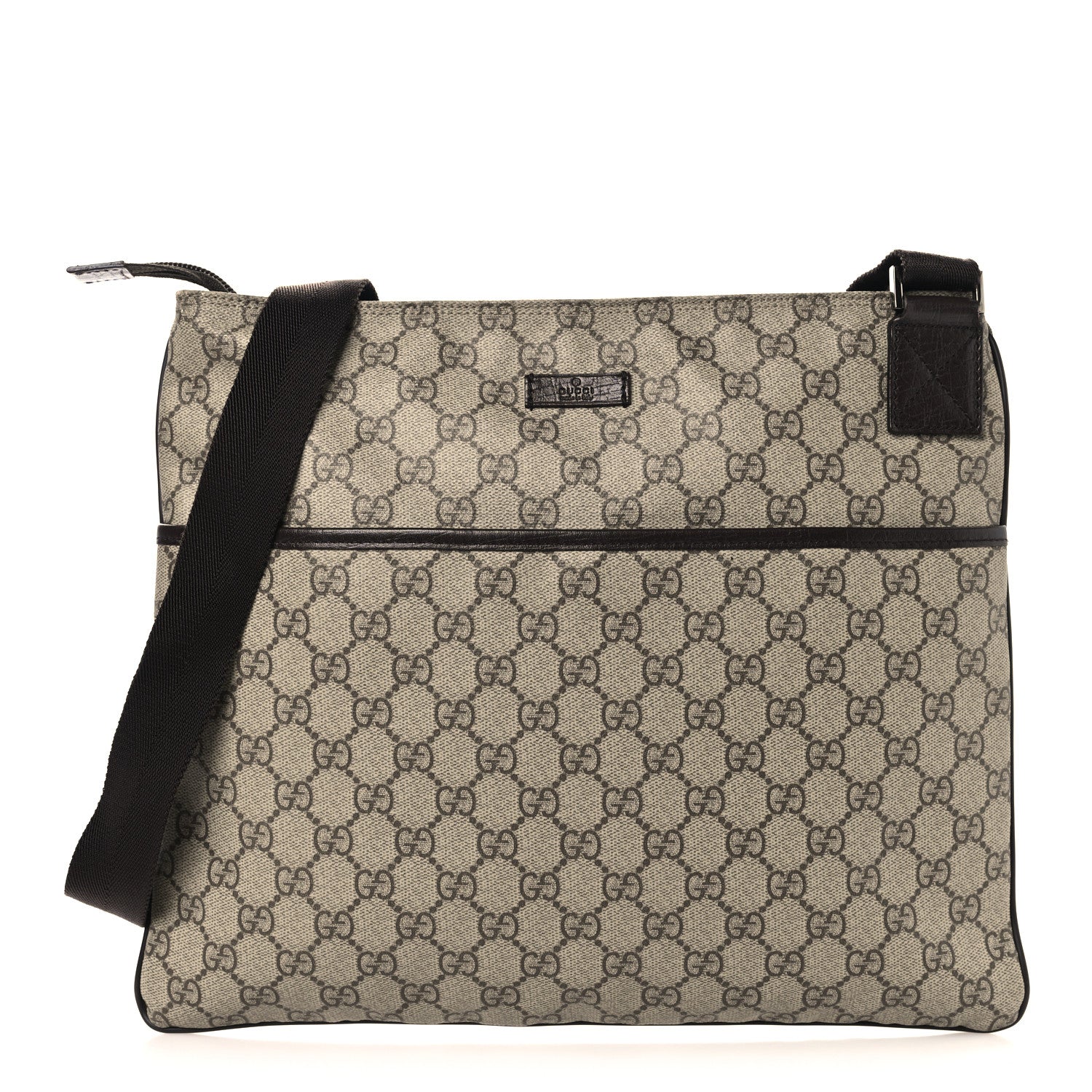 Gucci GG Plus Monogram Medium Flat Messenger Bag Dark Brown