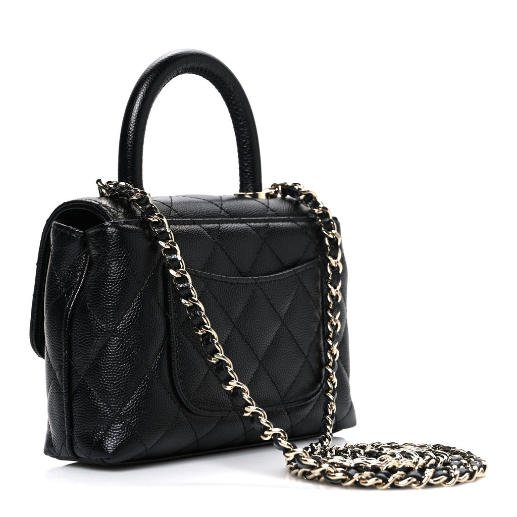 Chanel Caviar Quilted Coco Handle Clutch With Chain Black