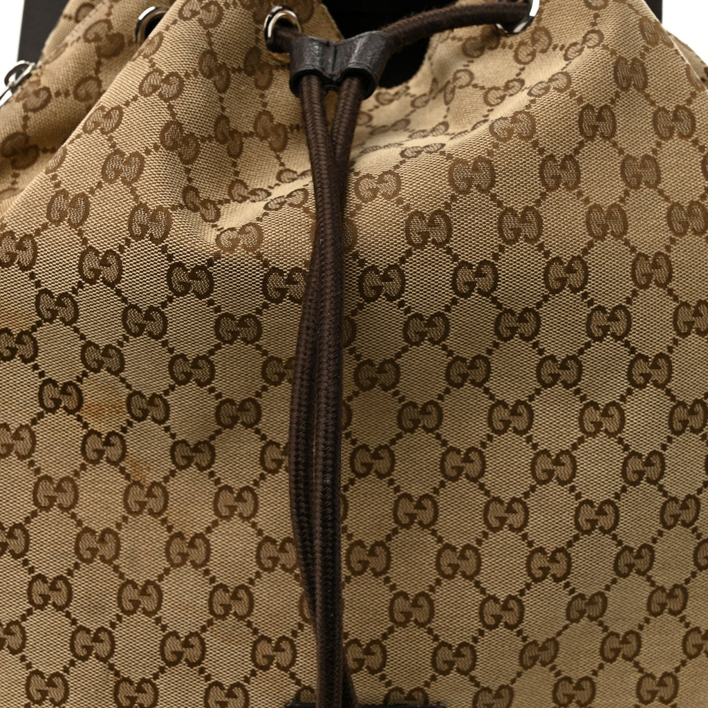 Gucci Monogram Dollar Calfskin O Drawstring Backpack Beige Ebony Testa di Moro Dark Chocolate