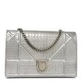Christian Dior Metallic Patent Micro-Cannage Diorama Wallet on Chain Pouch Silver
