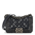 Chanel Faded Calfskin Quilted Small Studded Boy Flap Navy