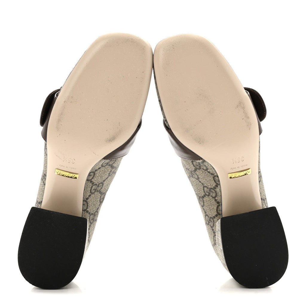 Gucci GG Supreme Monogram Malaga Kid Blondie Pumps 35.5 Beige Ebony New Acero