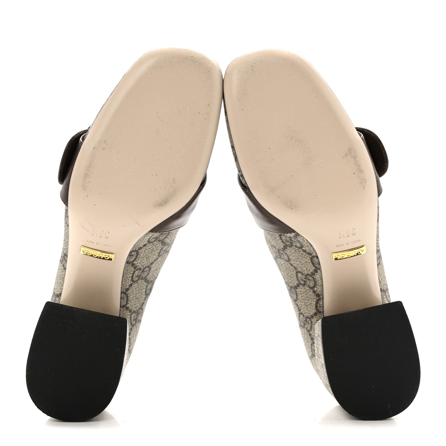 Gucci GG Supreme Monogram Malaga Kid Blondie Pumps 35.5 Beige Ebony New Acero