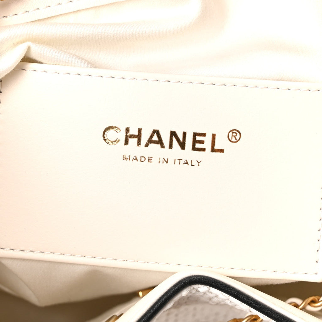 Chanel Braided Raffia Calfskin Quilted Small Chanel 25 Handbag White Black
