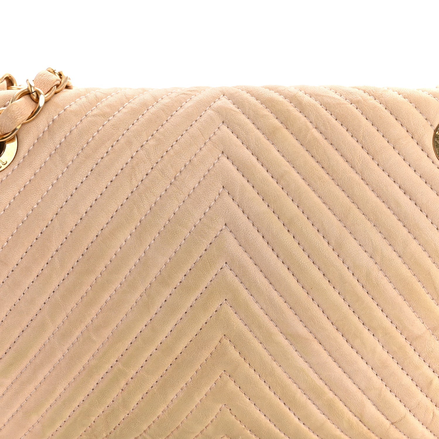 Chanel Calfskin Chevron Small Surpique Flap Beige