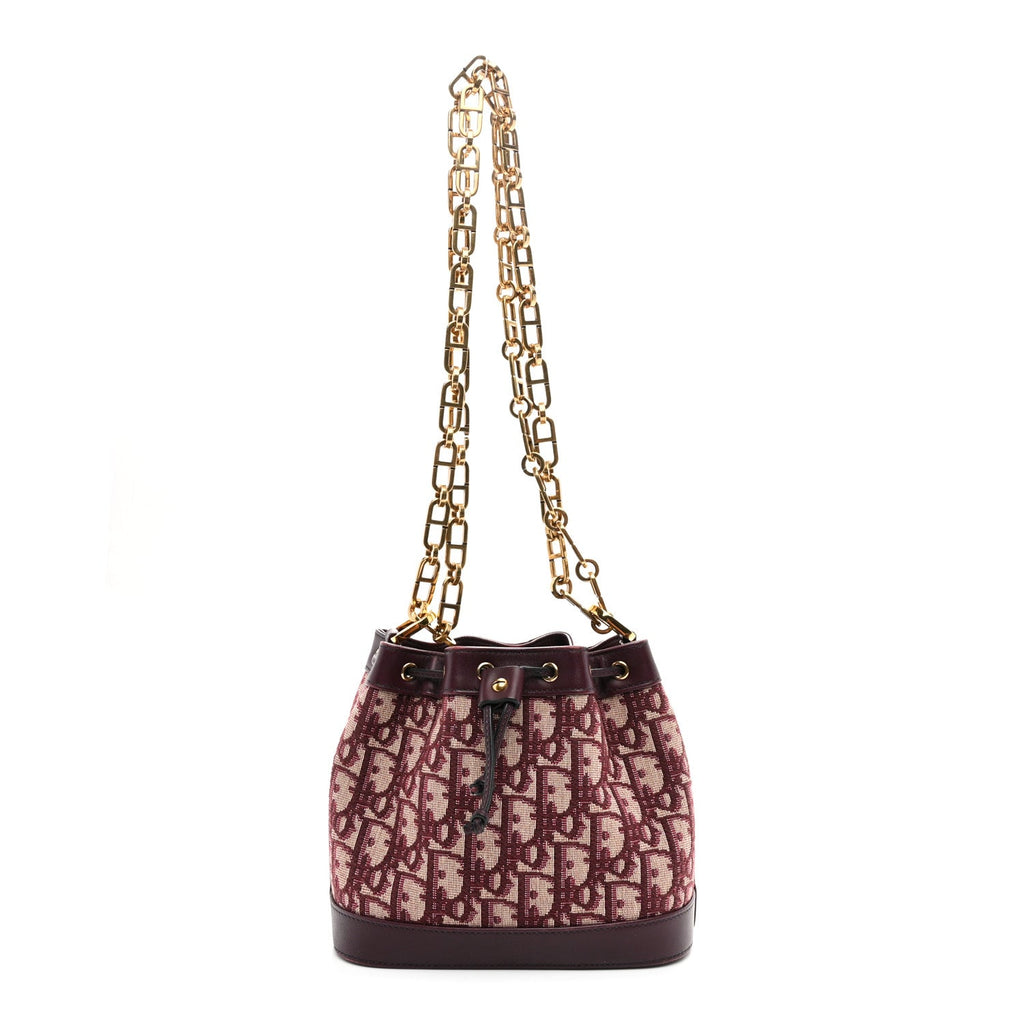 Christian Dior Oblique Drawstring Chain Bucket Bag Burgundy