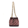 Christian Dior Oblique Drawstring Chain Bucket Bag Burgundy