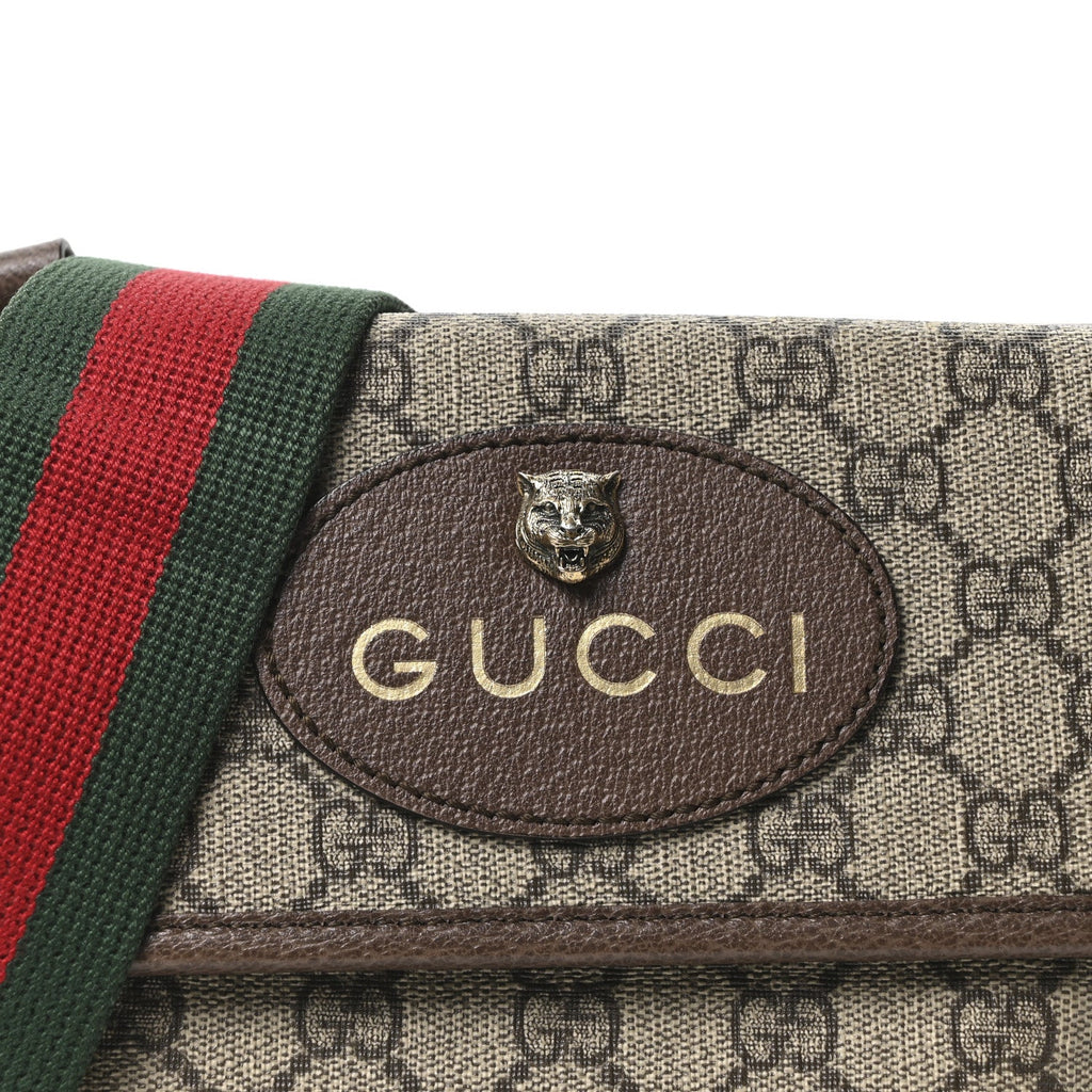 Gucci GG Supreme Monogram Web Small Neo Vintage Double Flap Messenger Bag Beige New Acero