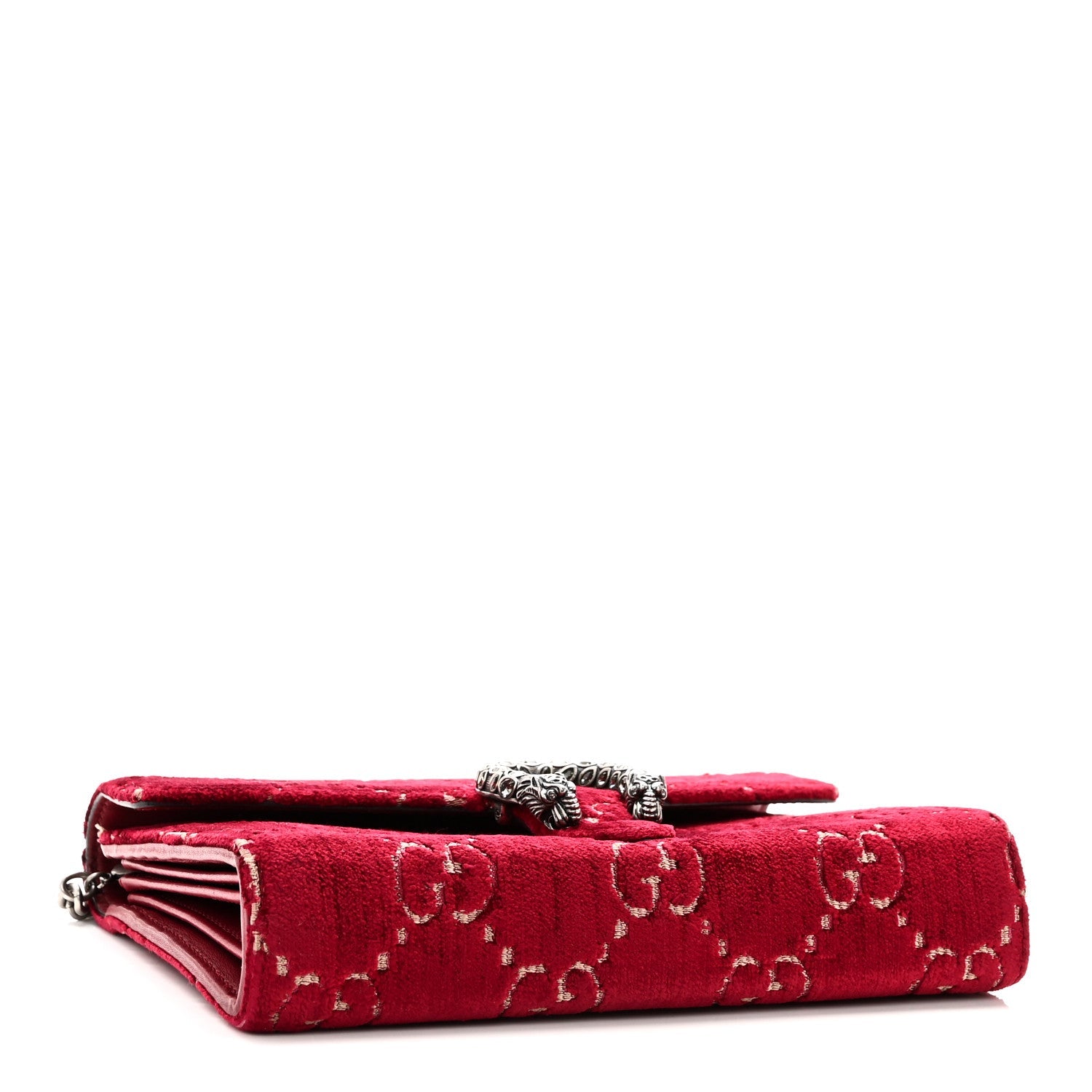 Gucci Velvet GG Monogram Mini Dionysus Chain Wallet Red Cipria