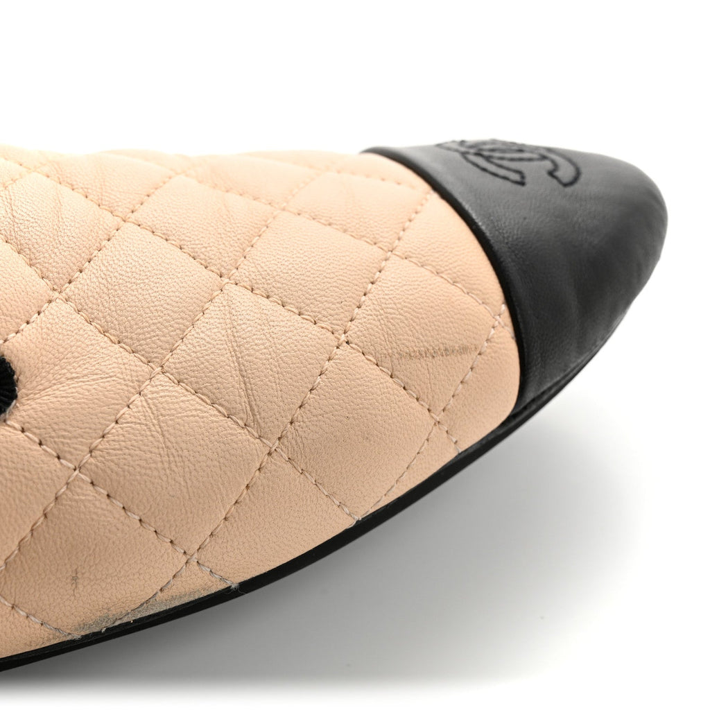 Lambskin Quilted Cap Toe Slipper With Pouch 39 Beige Black