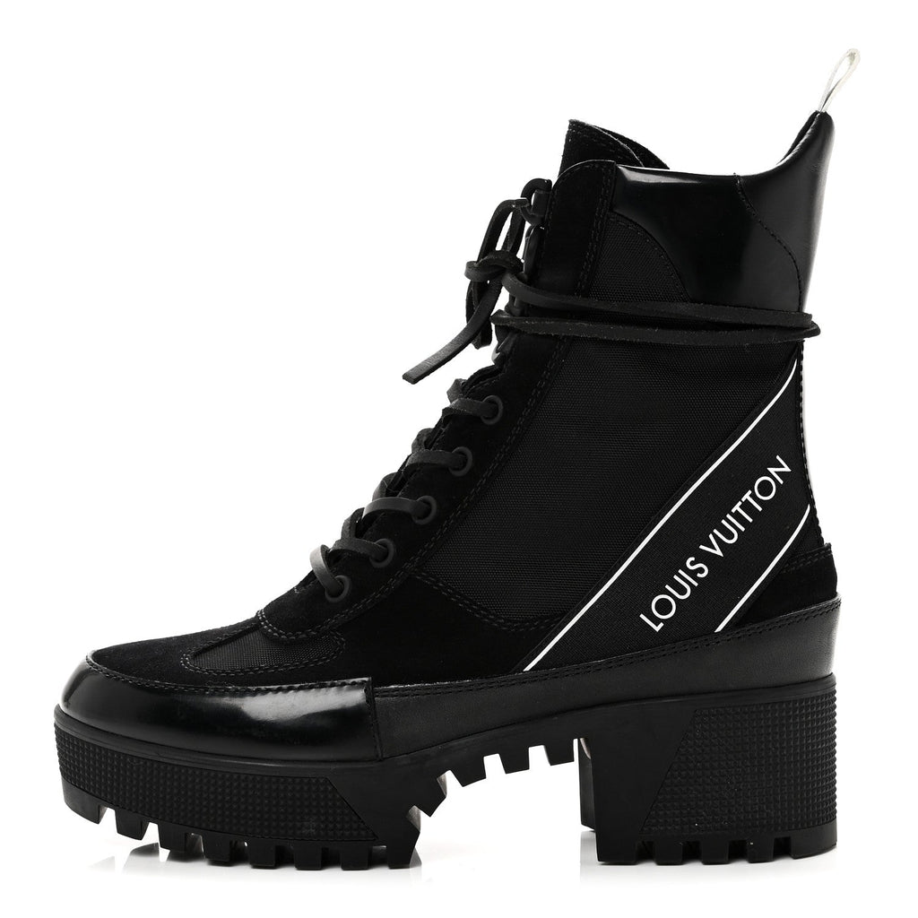 Louis Vuitton Suede Calfskin Mesh Logo Laureate Platform Desert Boots 37 Black