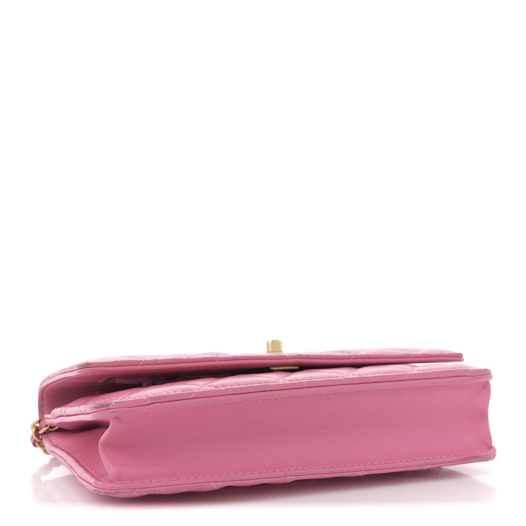 Chanel Lambskin Quilted CC Pearl Crush Wallet on Chain WOC Pink