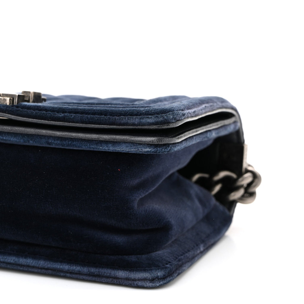 Chanel Velvet Quilted Small Boy Flap Blue