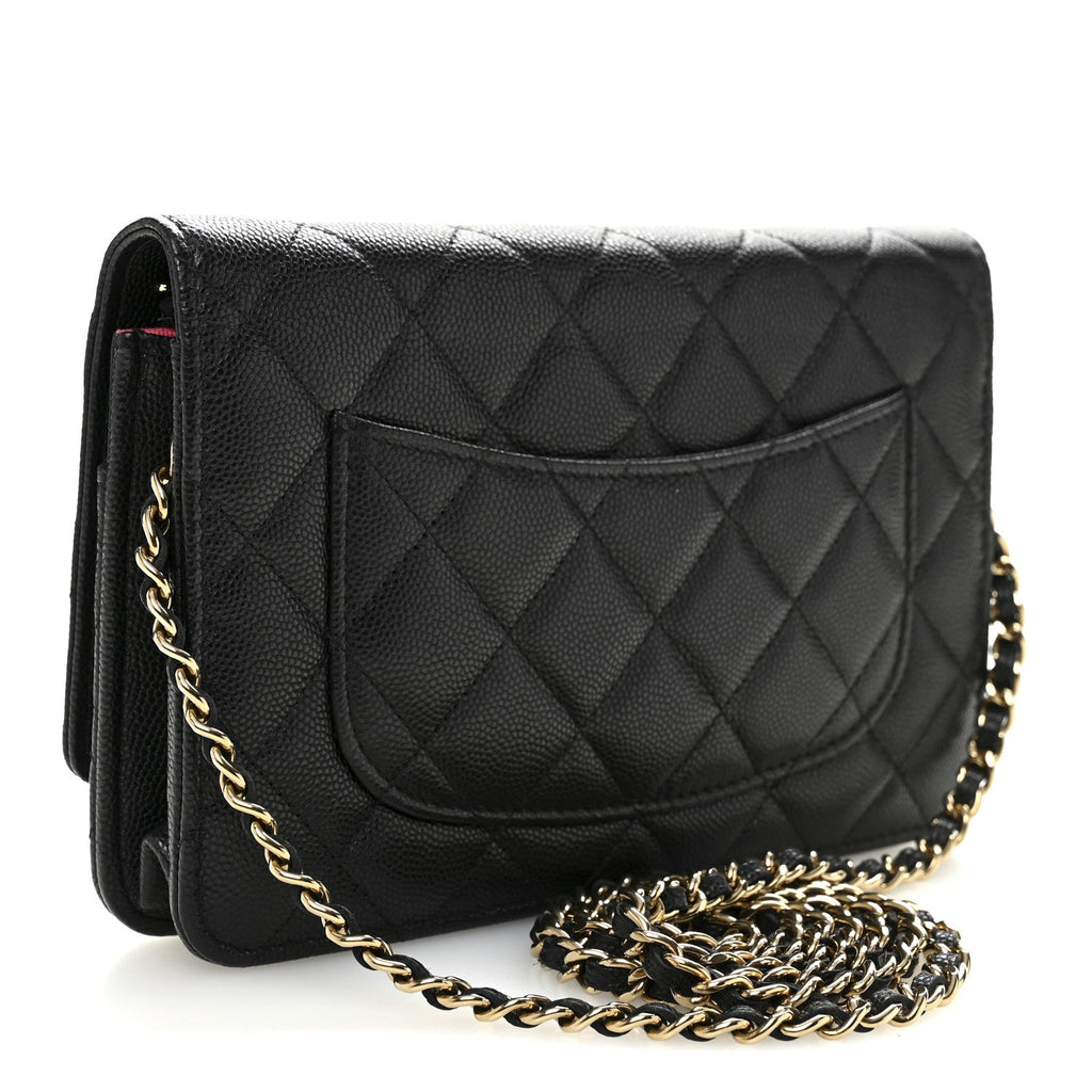 Chanel Caviar Quilted Perforated Metal CC Wallet On Chain WOC Black