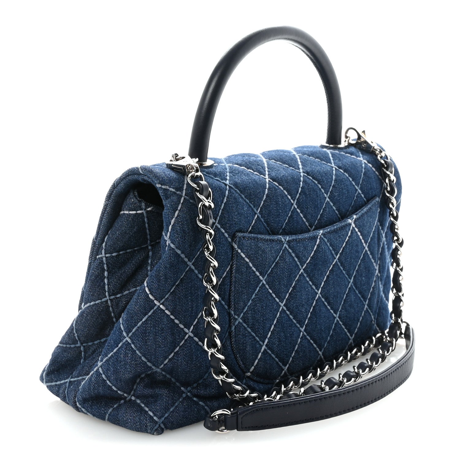 Chanel Denim Quilted Small Coco Handle Flap Blue