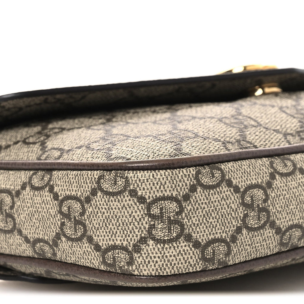 Gucci GG Supreme Monogram Textured Dollar Calfskin Web Mini Ophidia Envelope Shoulder Bag Beige Ebony