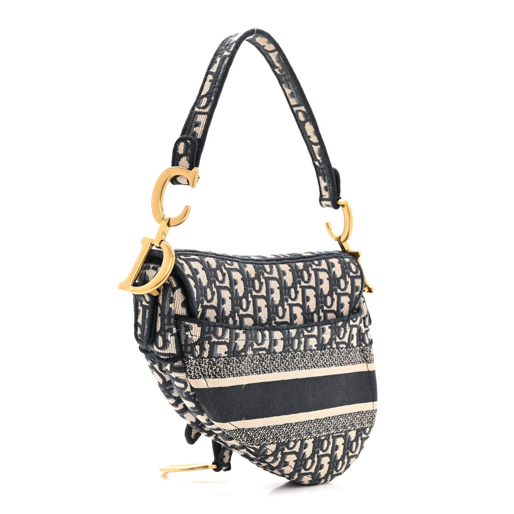 Christian Dior Oblique Embroidered Saddle Bag Blue
