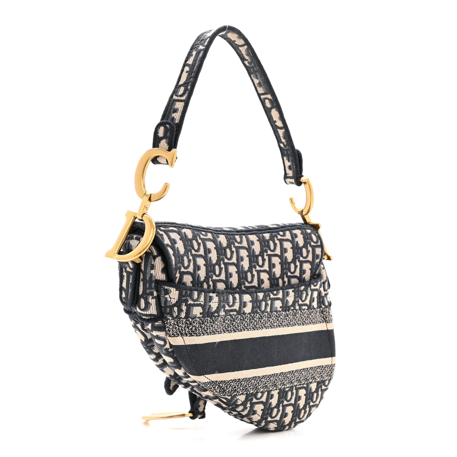 Christian Dior Oblique Embroidered Saddle Bag Blue