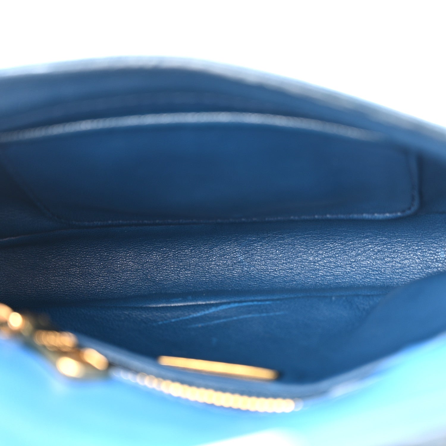 Prada Saffiano Vernice Lock Flap Chain Bag Azzurro