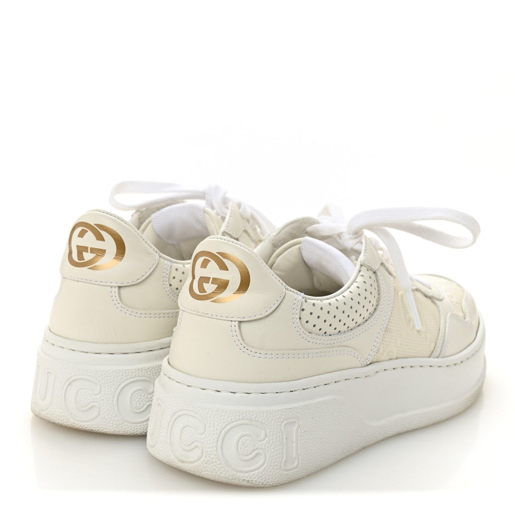 Gucci Calfskin GG Tennis Embossed Perforated Womens Platform 55mm Sneakers 37 Great White