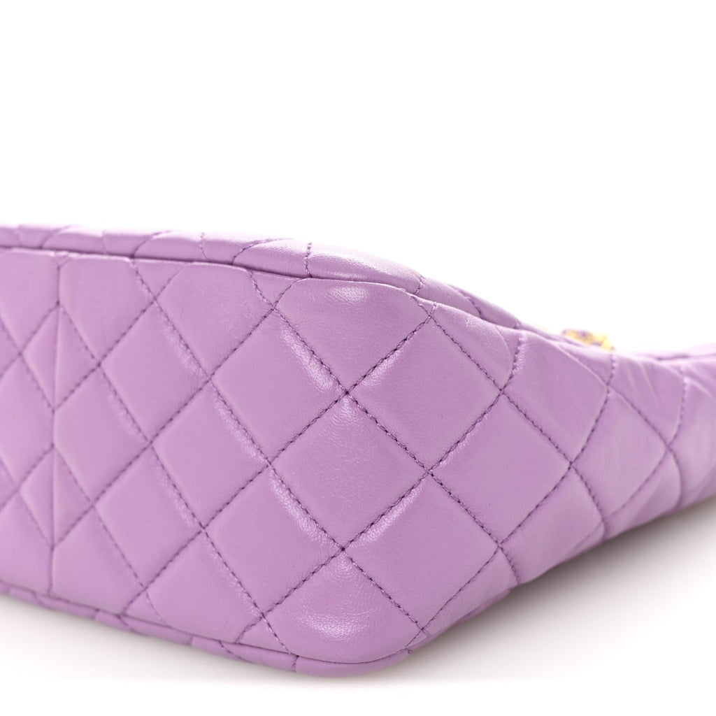 Chanel Lambskin Quilted Small Pearl Crush Hobo Purple