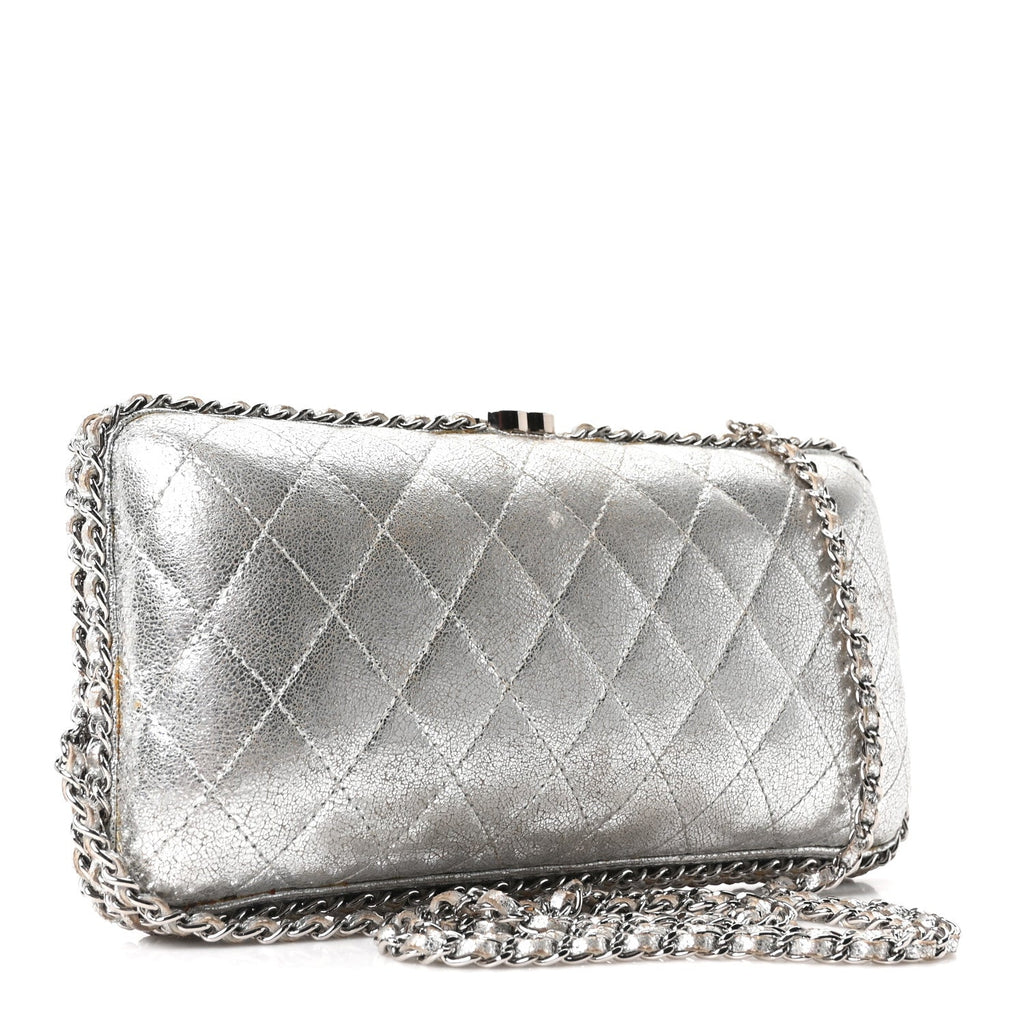 Chanel Metallic Lambskin Small Chain Around Clutch Silver