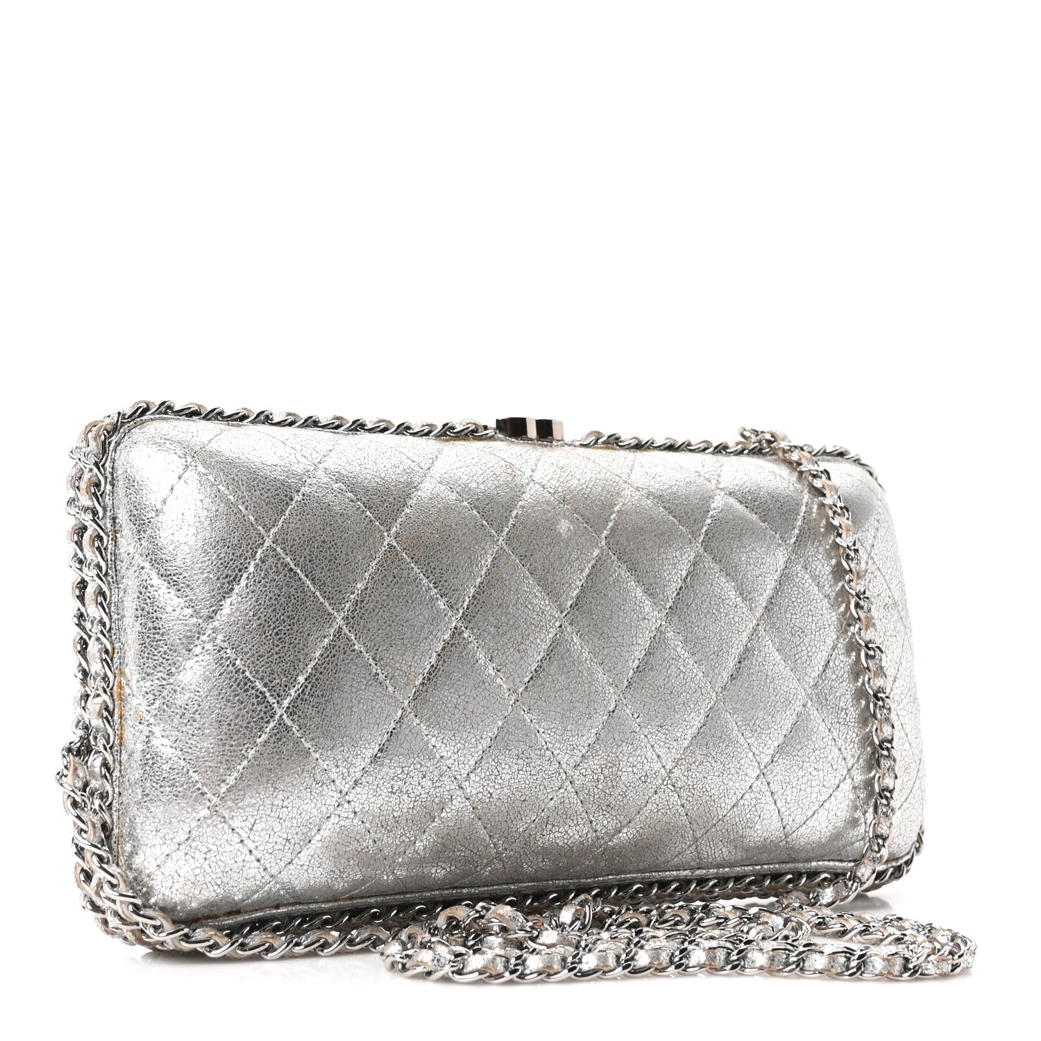 Chanel Metallic Lambskin Small Chain Around Clutch Silver