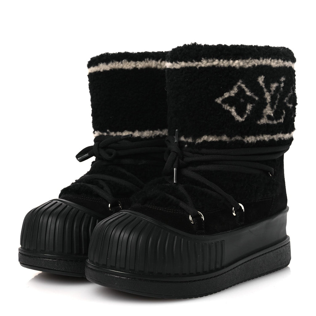Louis Vuitton Suede Shearling Polar Flat Half Boots 40 Black