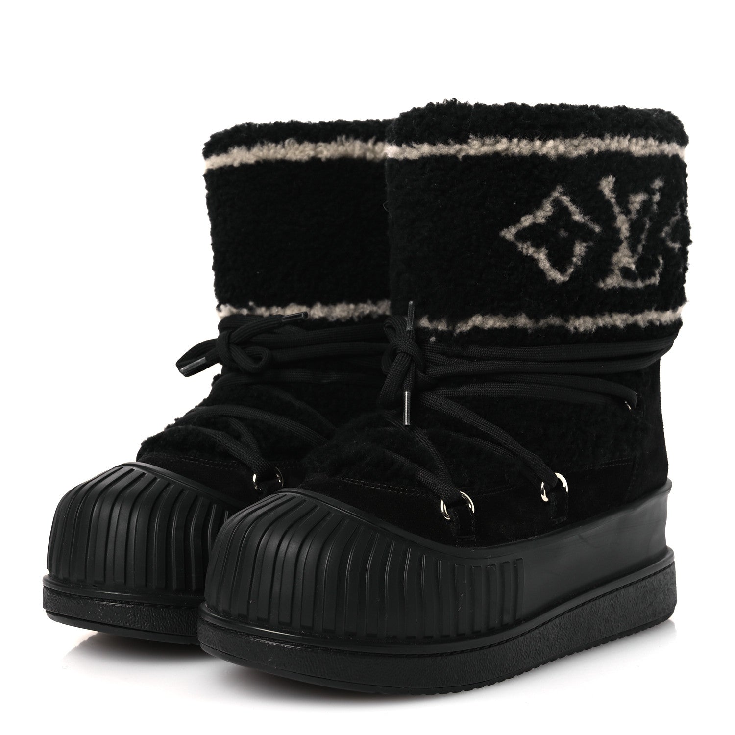 Louis Vuitton Suede Shearling Polar Flat Half Boots 40 Black