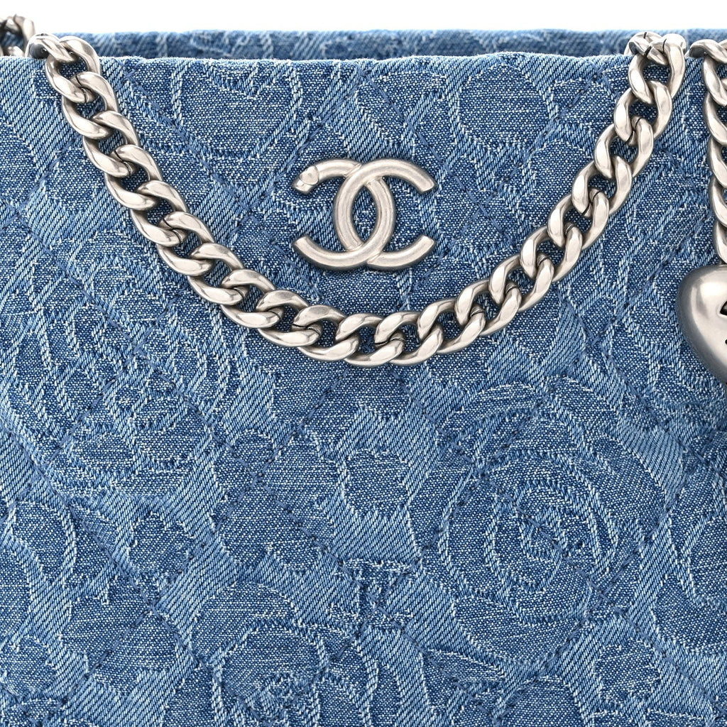 Chanel Denim Quilted Camellia Sweetheart Small Hobo Blue