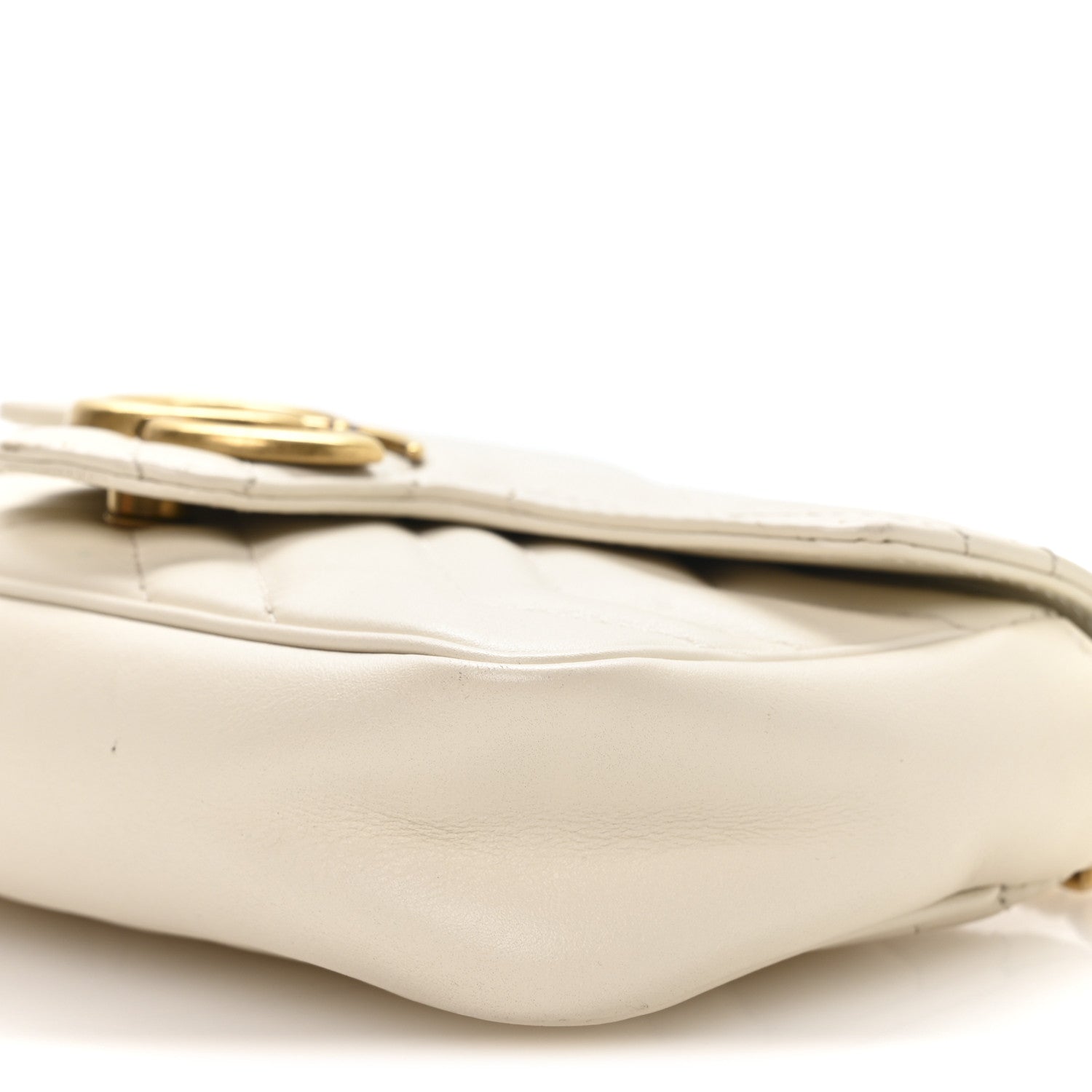 Gucci Calfskin Matelasse Super Mini GG Marmont Shoulder Bag White
