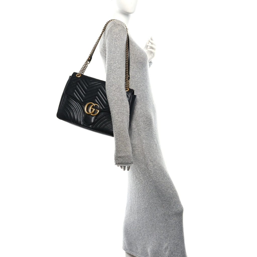 Gucci Calfskin Matelasse Medium GG Marmont Shoulder Bag Black