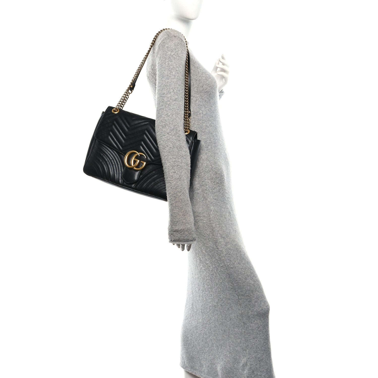 Gucci Calfskin Matelasse Medium GG Marmont Shoulder Bag Black