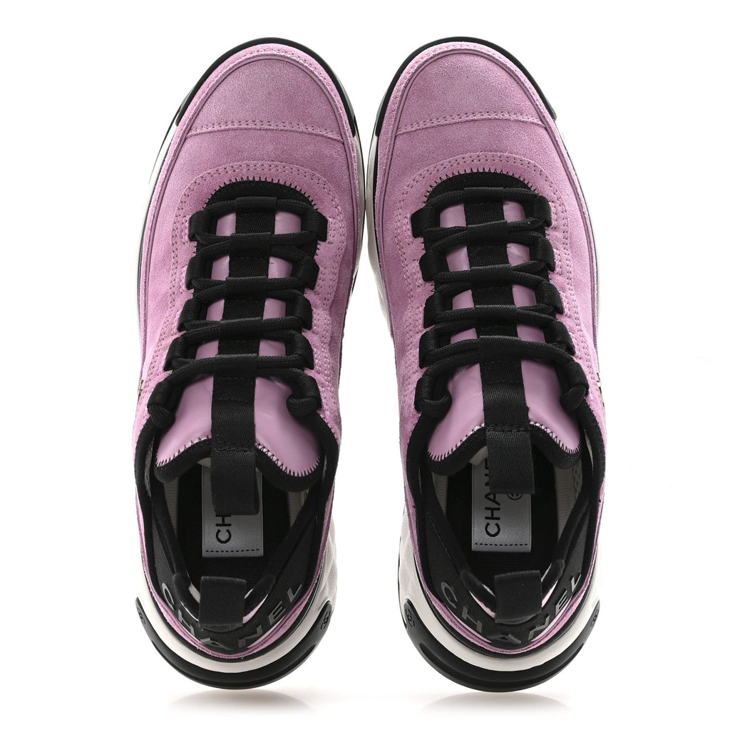 Chanel Suede Calfskin Nylon Grosgrain CC Sneakers 36.5 Dark Pink