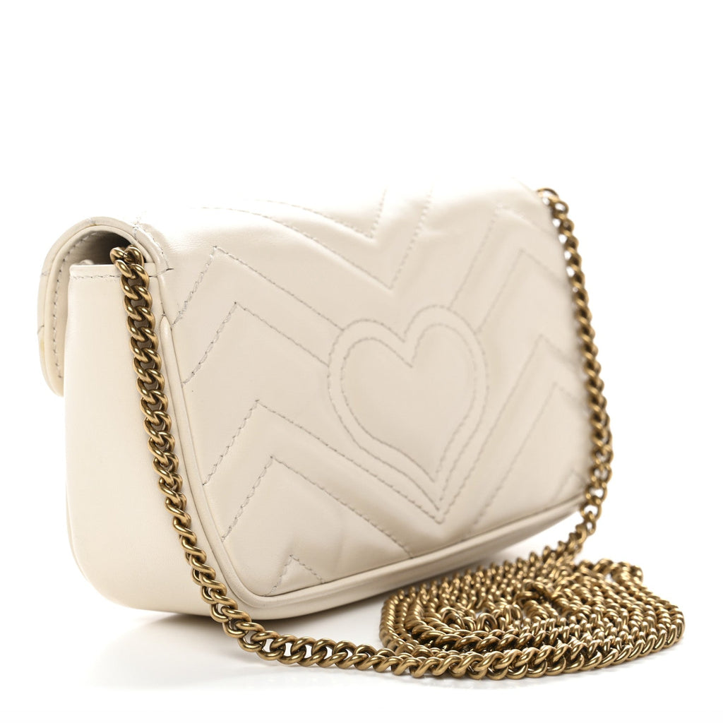 Gucci Calfskin Matelasse Super Mini GG Marmont Shoulder Bag White