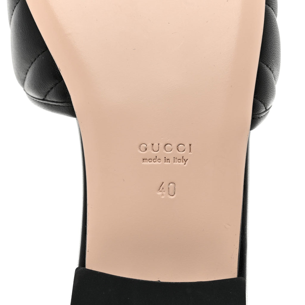 Gucci Nappa Matelasse GG Marmont Flat Slide Sandals 40 Black