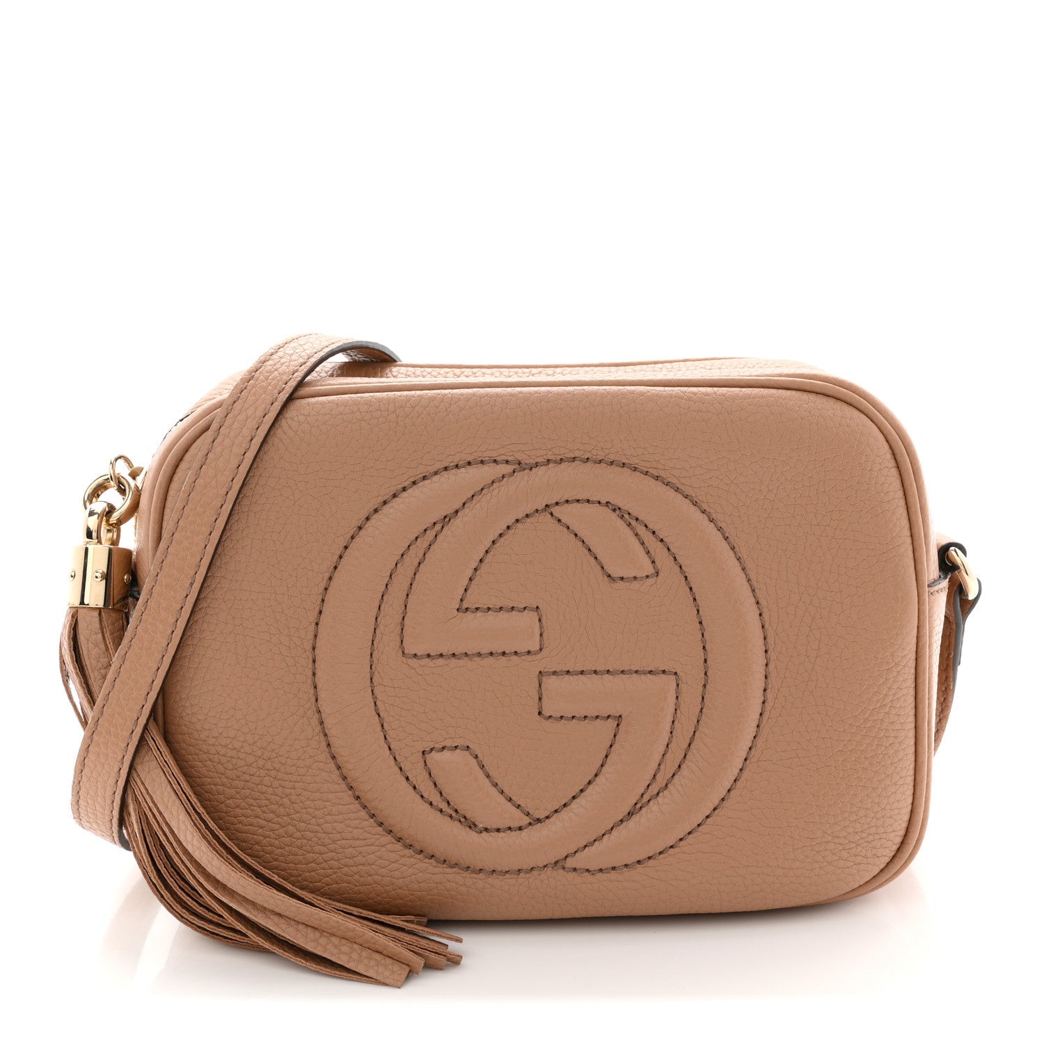 Gucci Pebbled Calfskin Small Soho Disco Bag Camelia