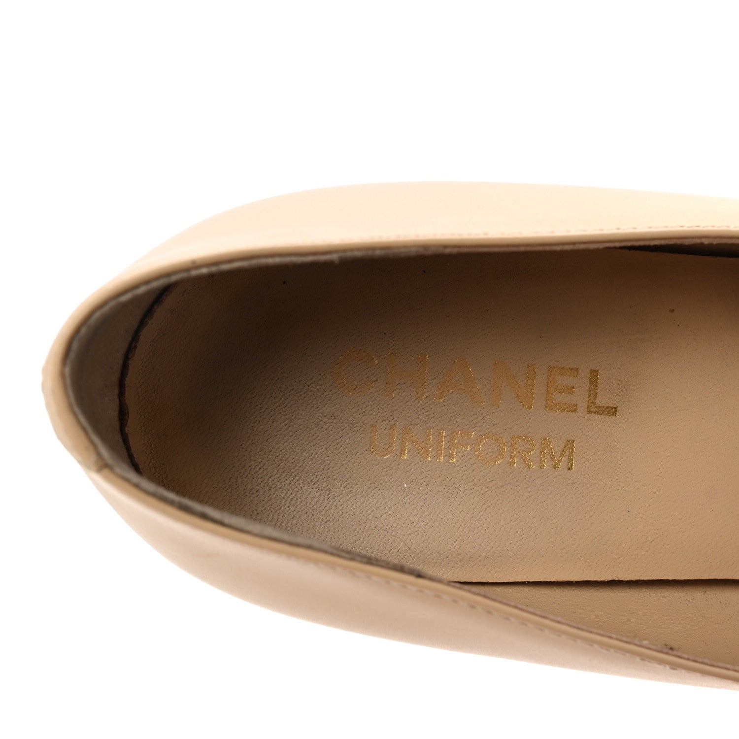 Lambskin Cap Toe CC Uniform Pumps 38 Beige Black