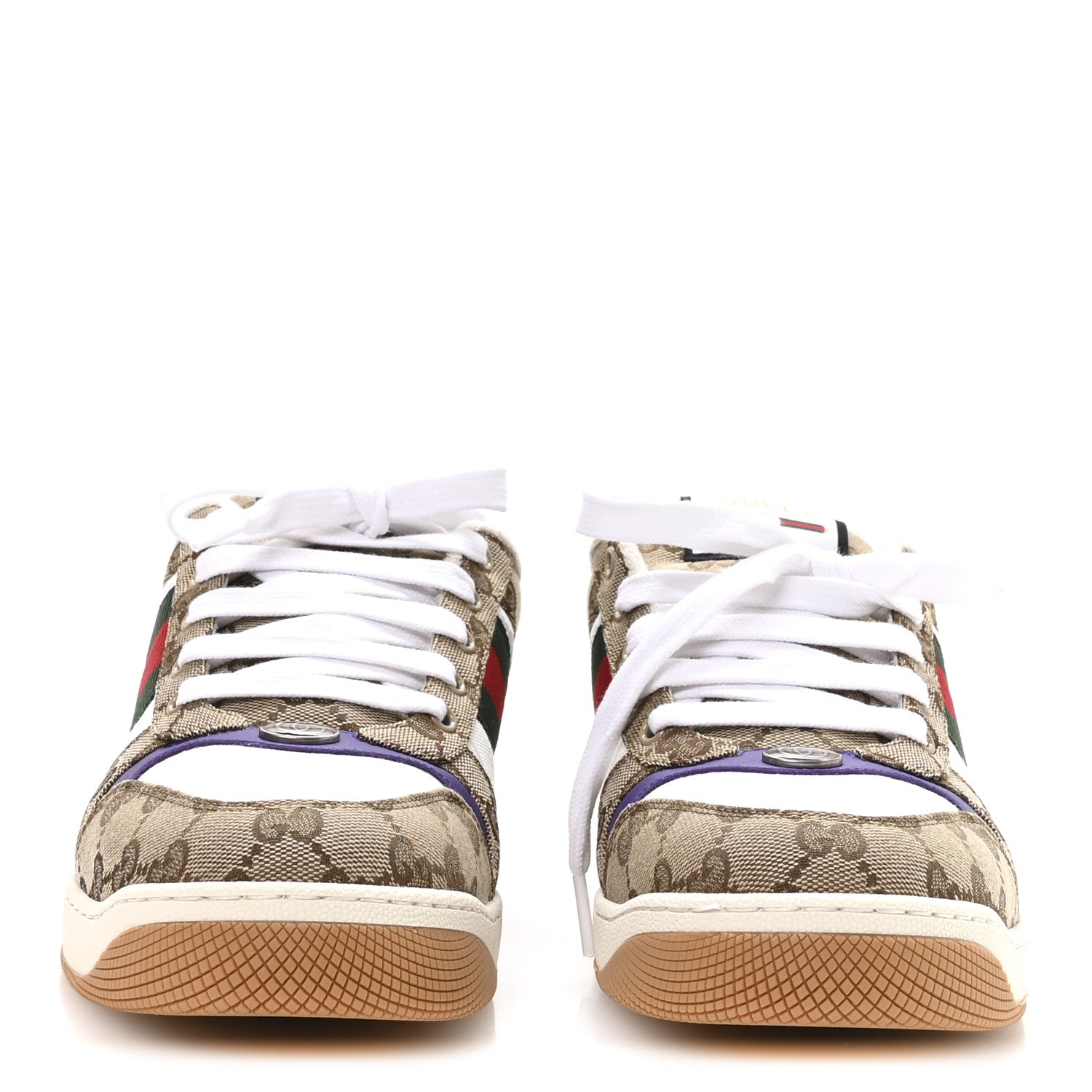 Gucci GG Supereme Monogram Calfskin Web Mens Screener Sneakers 10 Beige Ebony White Shine Purple