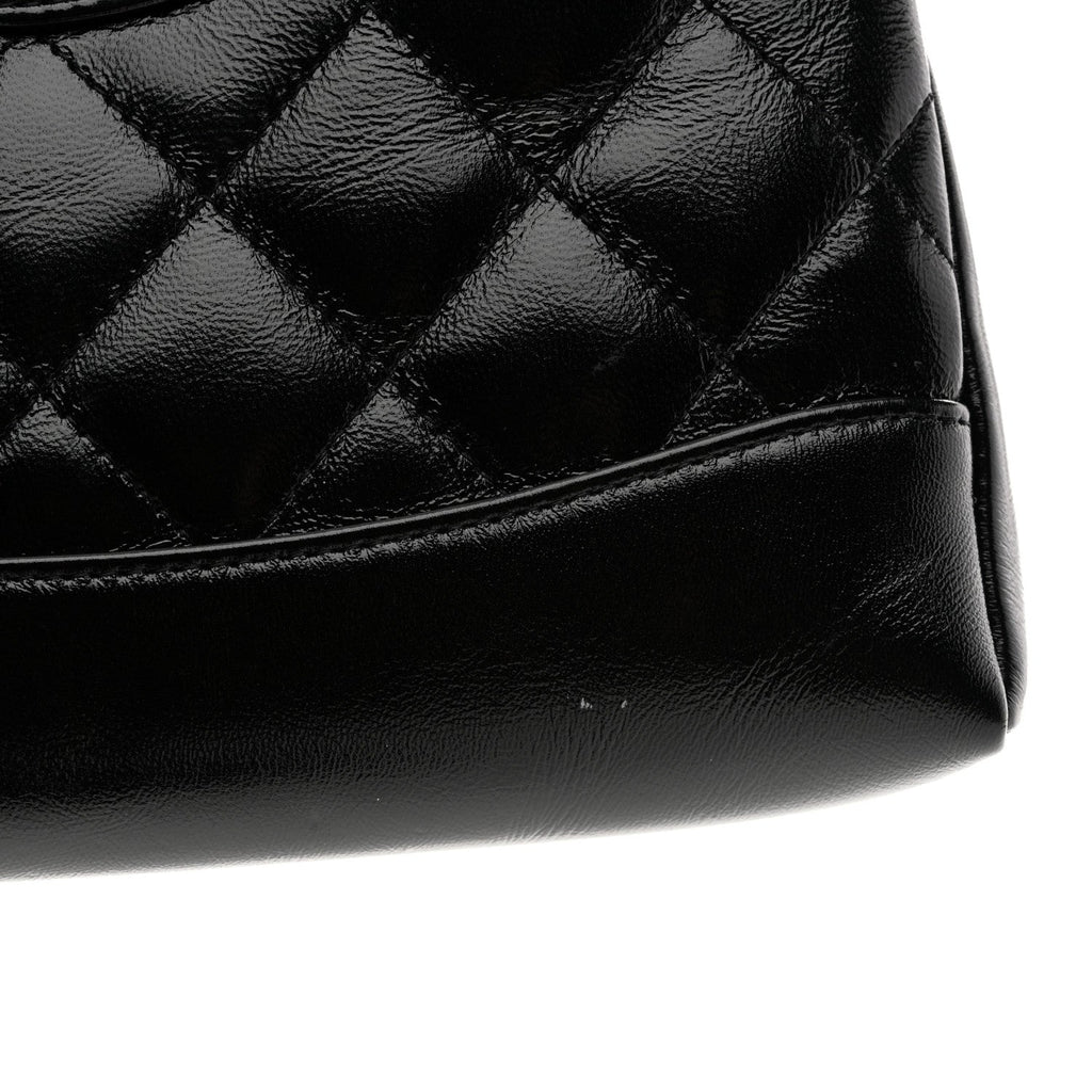 Chanel Shiny Crumpled Calfskin Quilted Nano 31 Shopping Bag Black