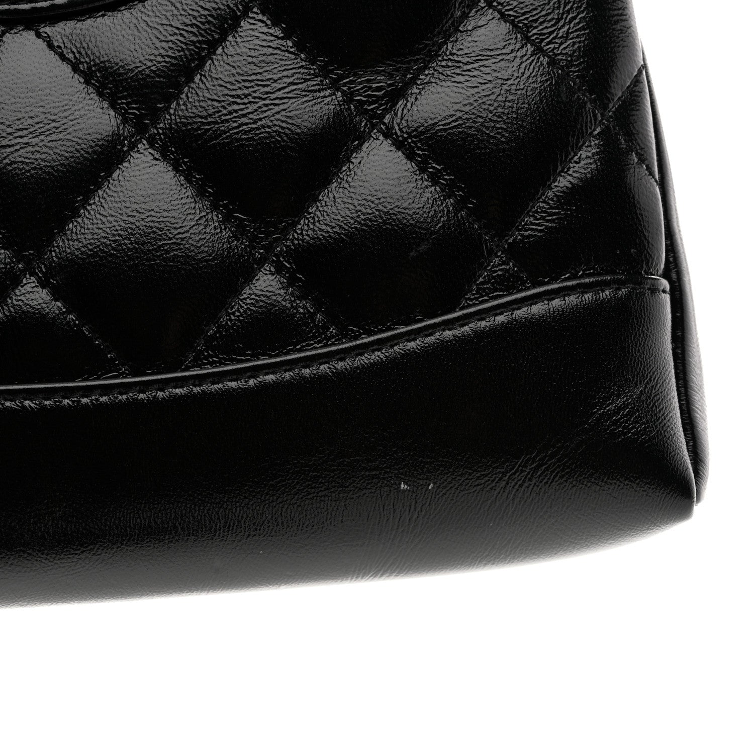 Chanel Shiny Crumpled Calfskin Quilted Nano 31 Shopping Bag Black