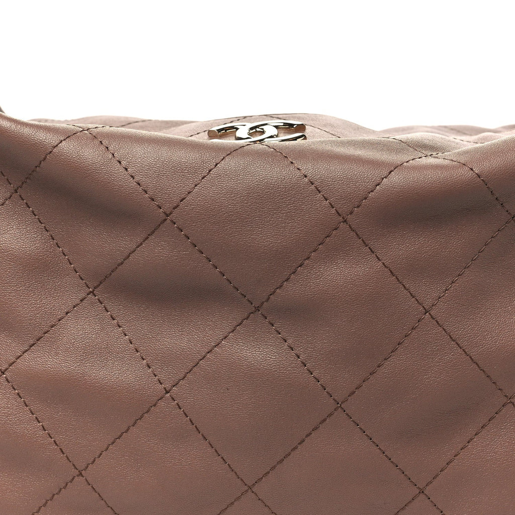 Chanel Shiny Lambskin Quilted Maxi Hobo Brown