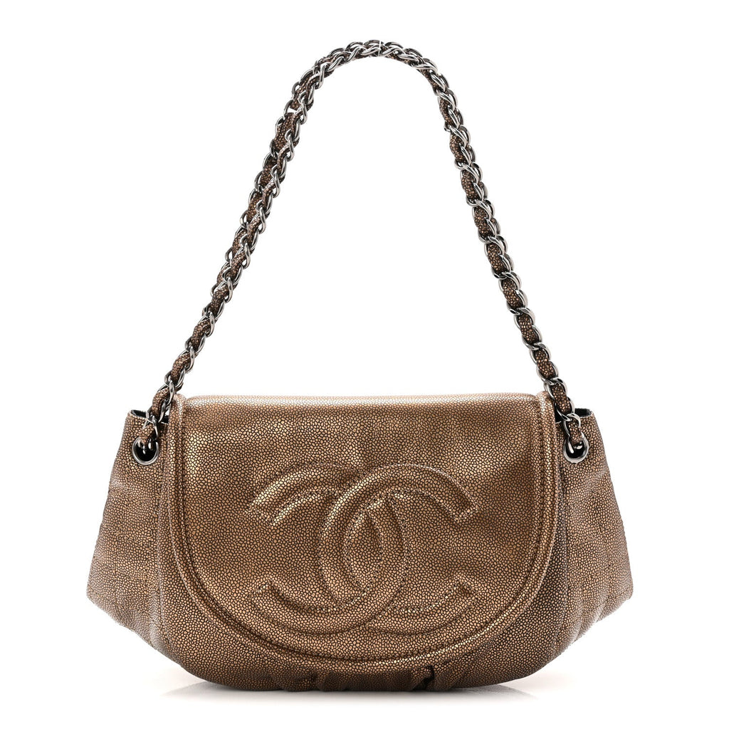 Chanel Metallic Caviar Half Moon Large Flap Bronze