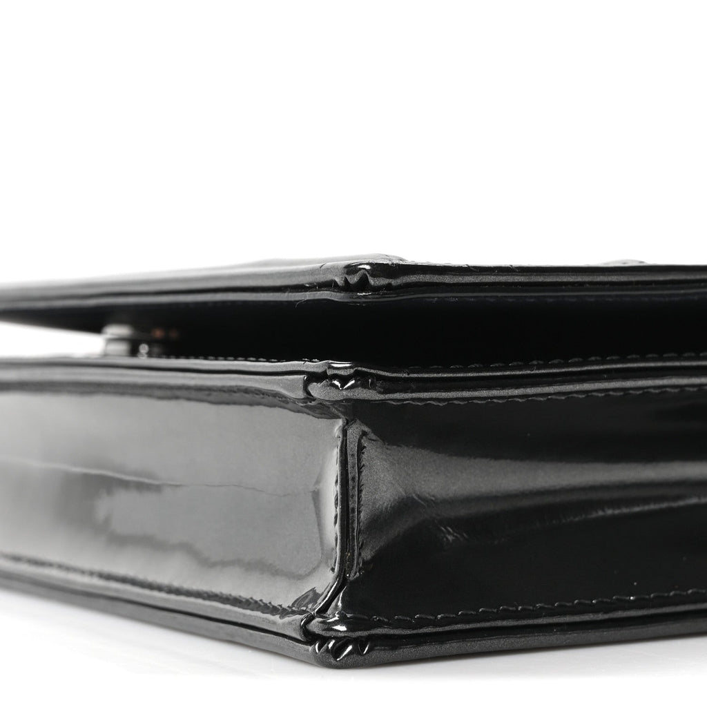Christian Dior Metallic Patent Micro-Cannage Diorama Wallet on Chain Pouch Onyx Black